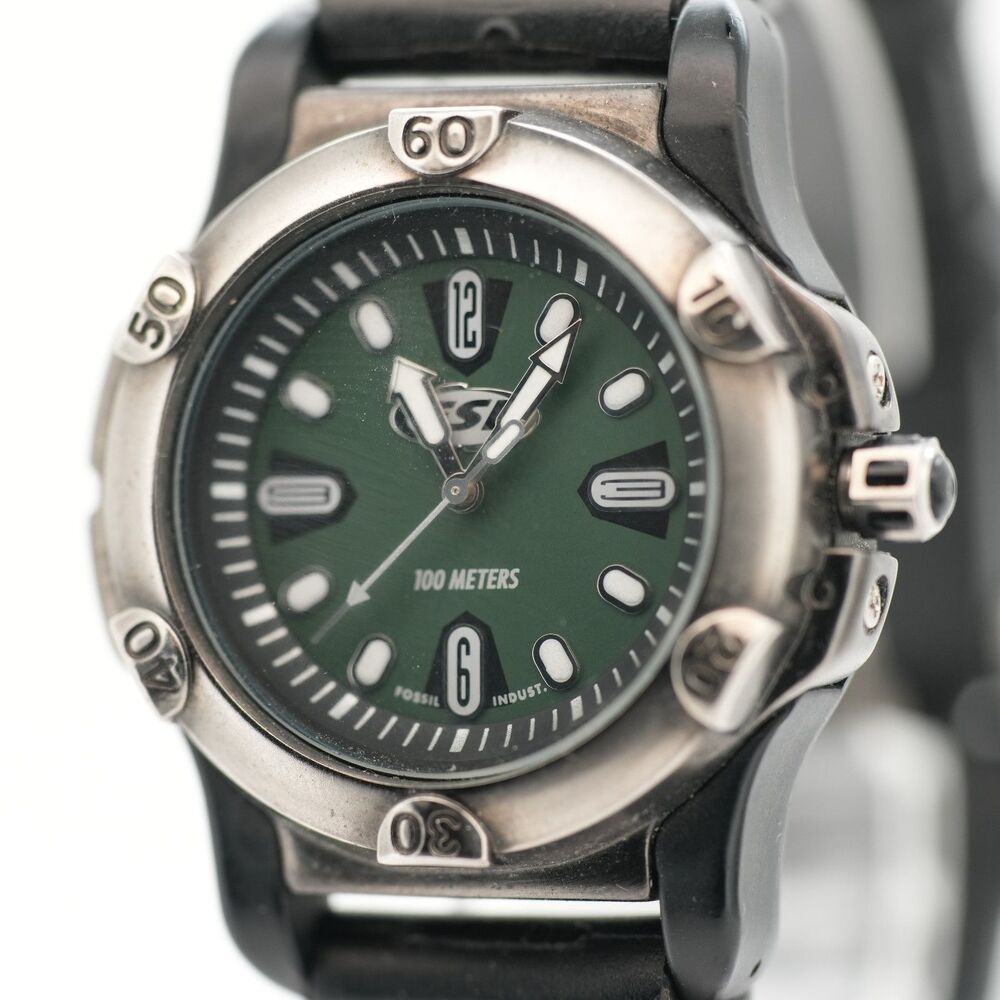 Vintage Fossil FL 5124 FSL Sport - Green Dial Diver Style - 40mm - New Battery